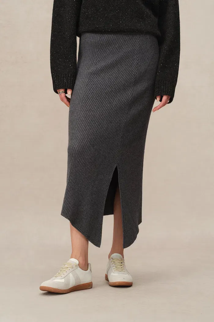Aria Side-Slit Skirt in Merino Wool Rib Knit